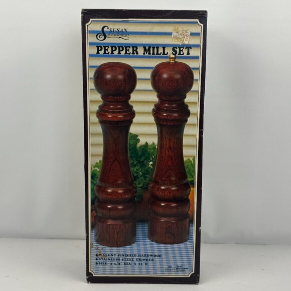 SMC Salt Shaker & Pepper Mill Grinder set 11" Vintage Walnut Brown Wood New Box - Picture 9 of 11